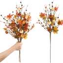 RoseCraft 4PCS Fall Decor, 19.5Inch Artificial Red Berry/Maple Leaf/Pumpkin Floral Stems Fall Branches Decorations, for Autumn Harvest Weeding Birthday Holiday Home Vase Arrangement Indoor Decor.