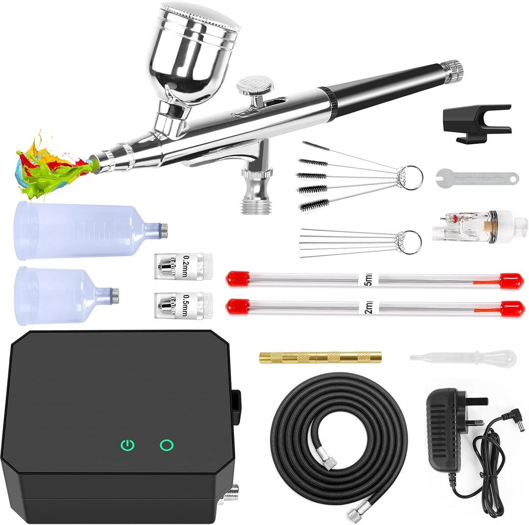 40PSI Airbrush Kit with Compressor, High Pressure Air Brush Gun Kit Handheld Portable Air Brush Ideal for Nails Art, Cake Decor, Makeup, Model Painting