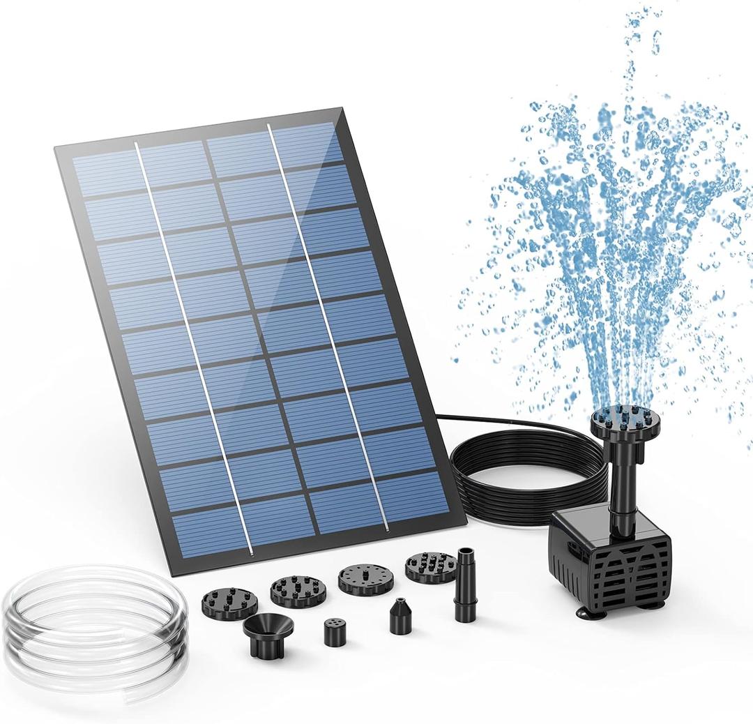 AISITIN 2.5W Solar Fountain Pump, DIY Outdoor Solar Water Fountain with 6 Nozzles and 4ft Water Pipe, Solar Powered Pump for Bird Bath, Ponds, Garden and Fish Tank Garden, Pond