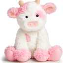 Hopearl Adorable Plush Cow Toy Floppy Dairy Cattle Soft Stuffed Animal Cute Birthday Gifts for Boys Girls Kids Toddlers, Pink, 9''