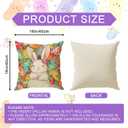 Eggs Bunny Flowers Carrots Rabbit Easter Pillow Covers Throw Pillow Cases Set of 4 Decorations for Farmhouse Home Sofa Couch Cushion Cover Party Holiday Decor 16x16 Inch