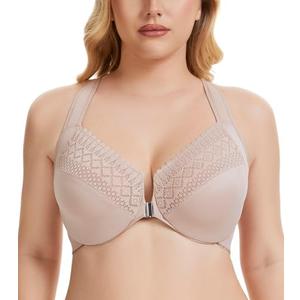 Oscrenia Plus Size Racerback Front Closure Bra for Women Unlined Underwire Wide Strap 38C