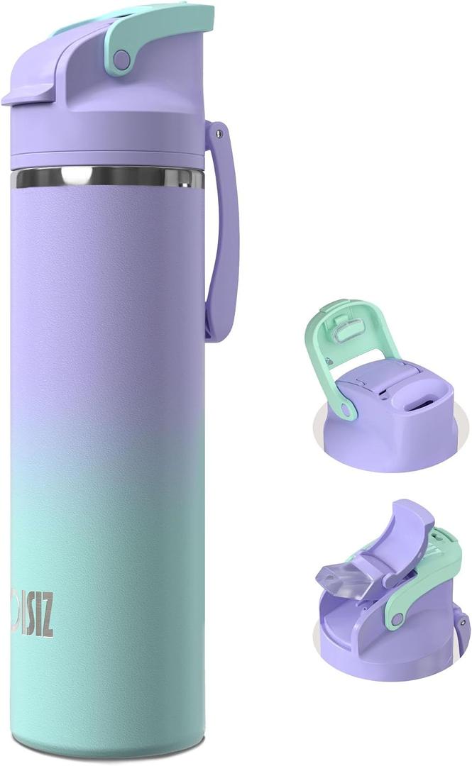 OISIZ Insulated Water Bottle 24 oz with 2 in 1 Spout and Straw Lid, One Click Safety Lock,100% Leakproof ,Keep Cold 24H,Vacuum Stainless Steel Water Bottle for School, Travel and Sports, Dishwasher Safe, Lavender