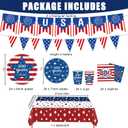 4th of July Party Supplies, American 250th Anniversary Patriotic Party Kit for Independence Day, Memorial Day, Plates, Napkins, Cups, Banner for 4th of July Decorations (American)