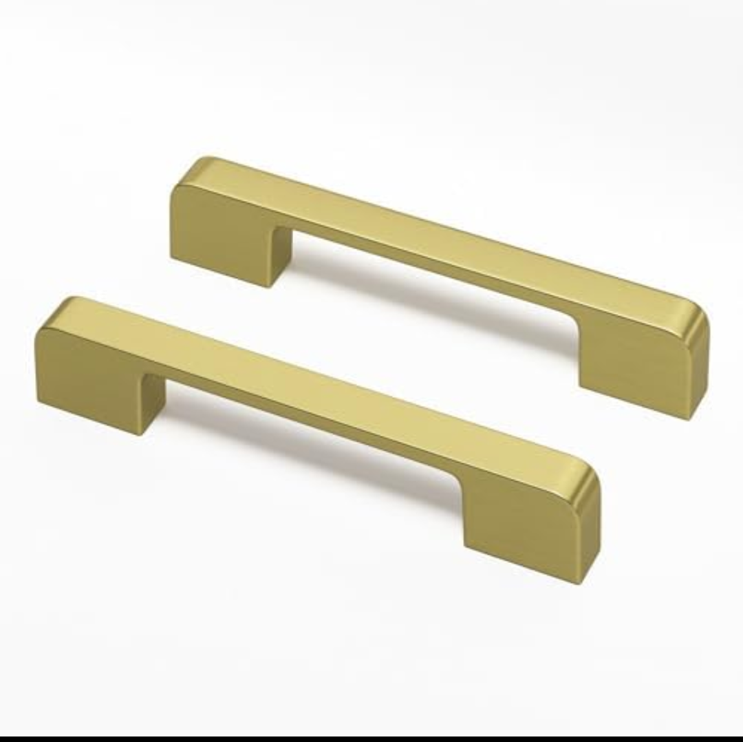 Rergy Cabinet Pulls Kitchen Handles for Cabinets, 10Pack Bronze Gold 3-3/4inch Hole Center, Square Drawer Hardware Zinc Alloy Dresser Handle for Cupboard