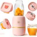 Bubble Blender, Baby Food Maker & Puree Blender with 2 Borosilicate Glass Cups, Compact Baby Bullet for Smoothies, Hands-Free One-Touch, 200W Motor, Rose