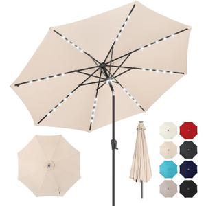 9ft Solar Umbrella Outdoor - Lighted Patio Umbrella with 40 LED Lights Waterprool Uv Protection, Table Umbrella with Tilt & Crank for Pool, Porch, Garden, Deck, Backyard(Beige)