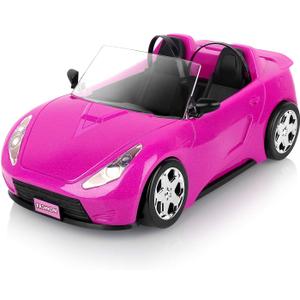 SUPER JOY Convertible Car for Dolls, Glittering Magenta Convertible Doll Vehicle with Working Seat Belts