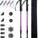 Aihoye Trekking Poles Shock Absorbing Adjustable Hiking or Walking Sticks for Hiking Collapsible Strong, 2-pc Pack Lightweight Walking Pole, All Terrain Accessories and Carry Bag (purple)