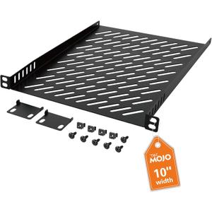 Tecmojo 0.5U Rack Mount Shelf for 10" Server Rack, 10.23" Deep Vented Cantilever Tray, Metal Shelf for Network Cabinet, Server Enclosure, Enhanced Airflow, Black