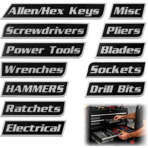 3 x 12 PCS Magnetic Tool Box Labels, Toolbox Labels Magnetic, General Tool Box Organize Accessories, Reusable Tags for Steel Toolboxes, Carts, Drawers, Cabinets & Workshop Storage (Black)