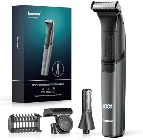 Body Hair Trimmer for Men - 2 in 1 Dual-Head Electric Shaver & Groomer, Ball Shaver with 30° Rotating Blade Adjustable Comb Mens Electric Razor IPX6 Wet & Dry for Face Groin Pubic Hair Trimmer Black