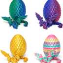 4 Pack 3D Printed Dragon Egg - Easter Basket Stuffers, Small Egg with Wings Dragon Inside, 3D Printed Fidget Toys, Surprise Toys for Gift, Desk Executive Pet