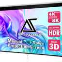 Akia Screens 100 Inch Manual Pull Down Projector Screen, 16:10 Retractable Projection Screen, 4K 8K HD Ready, Wall or Ceiling Mount, Auto-Locking Indoor Home Theater Screen, White Case (AK-M100X1)