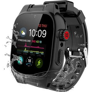 for Apple Watch 44mm Waterproof Case, IP68 Full Body Protection Case with Built-in Screen and Band, Case Cover for iWatch Series 6/5/4/SE 3/SE 2/SE 44mm, Black