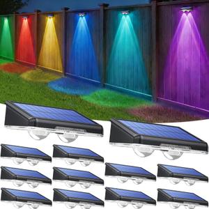 TECKNET Solar Fence Lights Outdoor 12 Pack, Warm White & 6 Colors & RGB, IP66 Waterproof LED Deck Light, Dusk to Dawn Fence Lights Solar for Wall, Railing, Step, Patio, Pool, Backyard, Outside (3000K/Color Changing)
