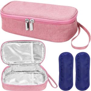 Breastmilk Cooler Bag with Ice Pack, Portable Insulated Breast Milk Storage Cooler Bag, Small Stylish Breastmilk Storage Bag Cooler with Wrist Strap (Pink)
