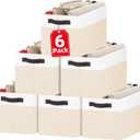 6 Pack Large Toy Box Chest, Collapsible Sturdy Toy Storage Organizer Bins Baskets for Kids, Boys, Girls, Nursery, Playroom, Shelf Baskets for Lego Puzzle Balls, Game Organizer (14L*10W*9.5H) (White with Beige)