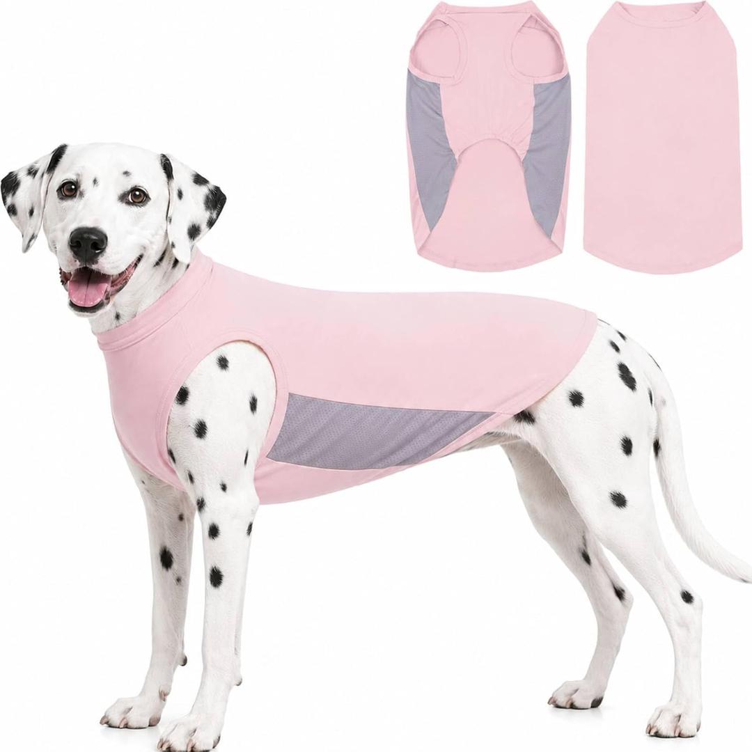 Kuoser Cooling Dog Shirt, Sun Protection Puppy T-Shirts Breathable Pet Summer Vest, Quick Dry Dog Summer Clothes for Large Dogs Boy Girl Pink XL