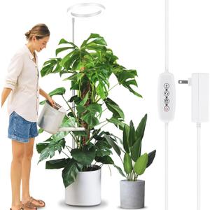 LORDEM 10" Grow Light for Indoor Plants, Full Spectrum Plant Lamp with 160 LEDs, 4H/8H/12H Timer, 10 Dimmable Levels, 3 Spectrum Modes, Height Adjustable 65", Ideal for Growing Large Tall Plants (10.24IN White)