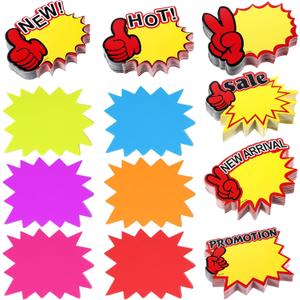1200 Pieces Starburst Sale Signs, 12 Styles Fluorescent Star Burst Price Tags, Starburst Retail Price Sign Cards for Garage Yard Estate Sale, Market & Retail Store Supplies