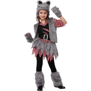 Spooktacular Creations Werewolf Costume for Kids, Scary Halloween Costume for Girls, Wolf Outfit Set for Girls (Gray)