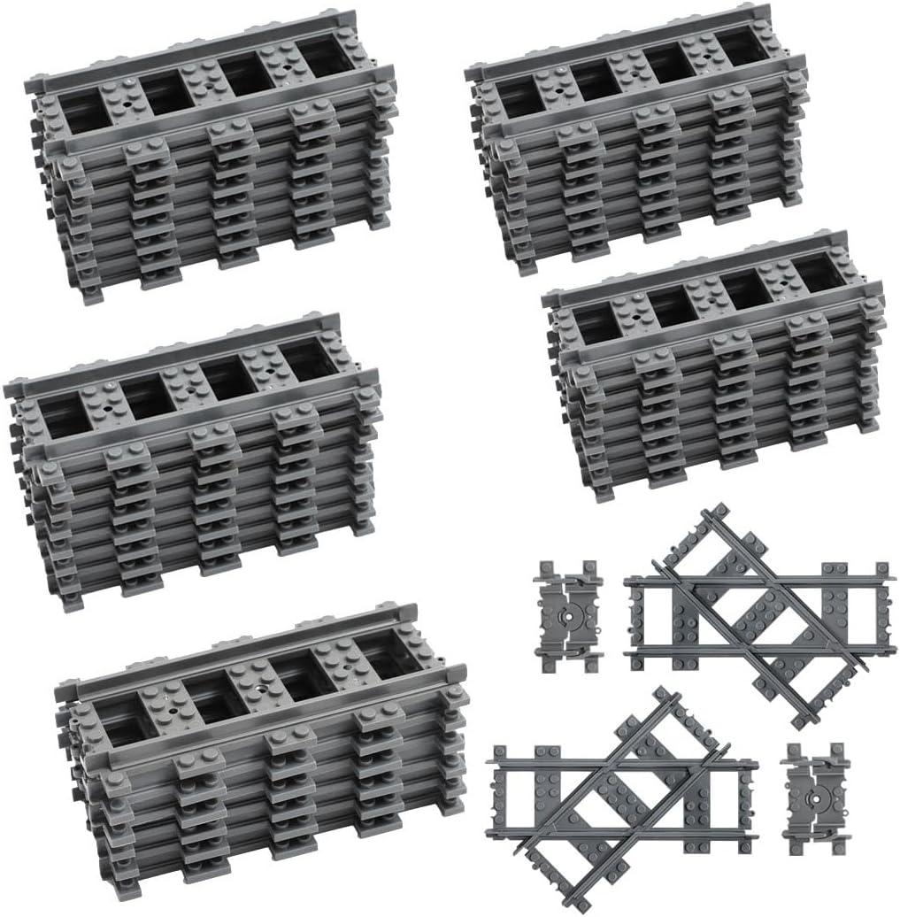 42PCS City Train Tracks, Classic Accessories, Railroad Building Toy Compatible with All Major Brand - 38 Straights, 2 Left Right 45 Intersection Rails, 2 Flexible Rails