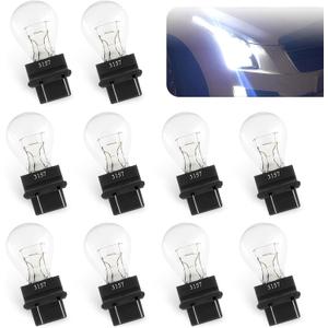 Pack-10 Car 3157 12V 21/5W Brake Light Bulb, Waterproof 360 Degrees Super Bright Lighting Accessory, Micro Quartz Glass Double Wire Plug and Play Light Bulb, Universal for Most Cars (White)