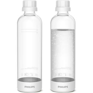 PHILIPS Carbonating Bottles ADD910WHOQ/37, 1L Twin Pack Reusable PET Water Bottles Compatible Sparkling Water Maker, 2 Pack for ADD4902BKOQ/37, ADD4902WHOQ/37 and ADD4901GROQ/37, ADD4901BKOQ/37 (White)