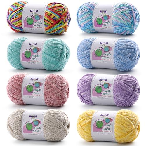  Skeins Mixed Colours Plush Thick Chenille Yarn, Fluffy Velvet Chunky Yarn for Hand Knitting and Crocheting Blankets, Cushions, Scarves, Hats（3.5oz 196.8yds Each） (Mixed Colours)