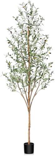 Faux Olive Tree 7ft,Lush Artificial Olive Tree for Indoor with Natural Wood Trunk and Lifelike Fruits,Silk Tall Fake Olive Tree for Home Decor Office Living Room,1Pcs