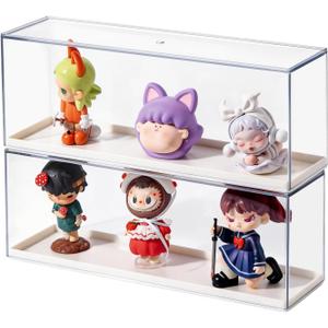 2 Pack Clear Acrylic Figures Display Case Stackable Box with Base, Dustproof Protector for Anime Figurine, Collectibles, Funko Pop, Model Cars - Home Office Display Showcase