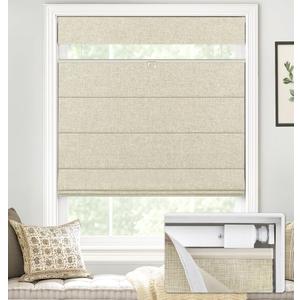 LazBlinds No Drill TDBU Roman Shades, Blackout - Beige, 30" W x 72" H