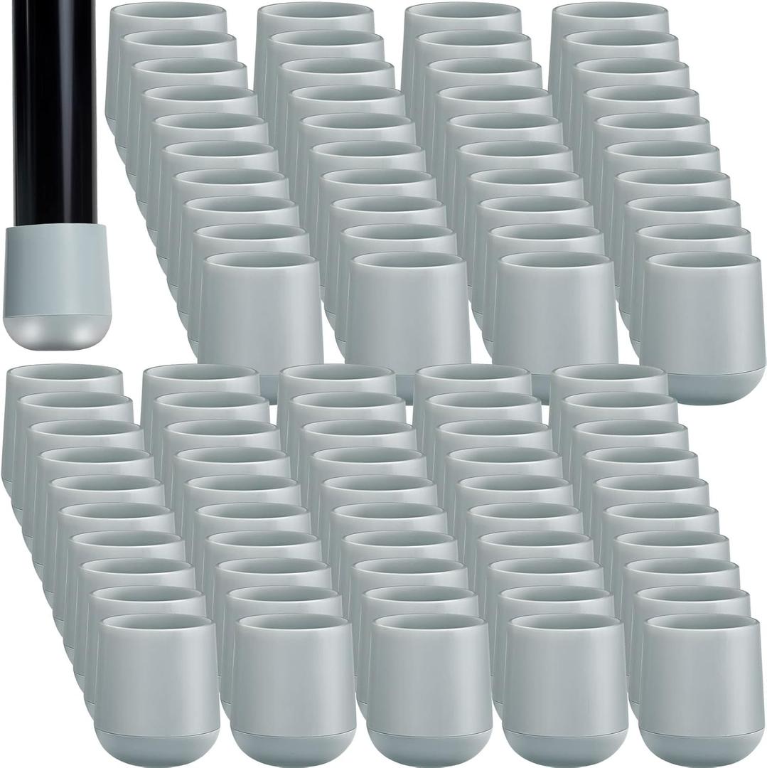 Taiyin 144 Pcs Folding Chair Leg Caps, 7/8 Inch Heavy Duty Plastic Round Chair Covers, Grey Furniture Leg Feet for Hardwood Floor Protectors
