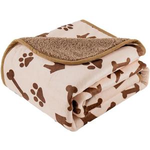 CAPT.SNOOZE Waterproof Dog Blankets Pet Blanket 50"x60", Soft Fluffy Sofa Car Bed Protector, Reversible Sherpa Fleece Dog Blanket for for Small Medium Large Dogs Cats (Beige-House)