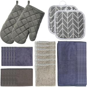 27 Pcs Kitchen Towels and Dish Cloths Set, Heat Resistant Oven Mitts Pot Holders Kitchen Absorbent Towels Dish Rags Dishcloths Reusable for Cooking, Grilling, Baking