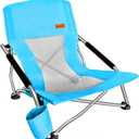 Nice C Low Beach Camping Folding Chair, Ultralight Backpacking Chair with Cup Holder & Carry Bag Compact & Heavy Duty Outdoor, Camping, BBQ, Beach, Travel, Picnic, Festival (Set of 1 Blue), 23" x 23" x 23"