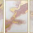 Pink Abstract Canvas Wall Art For Living Room, Large Gold Abstract Painting Water Flow Shape For Bedroom, Framed Modern Wall Pictures for Home Decor Ready to Hang 28x60 inches