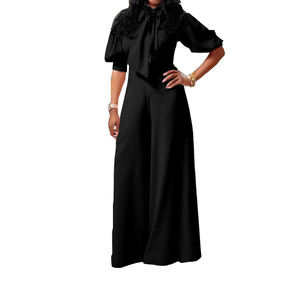 VERWIN Plain Dressy Full Length Bowknot Women's Jumpsuit High Waist Woman Romper, L