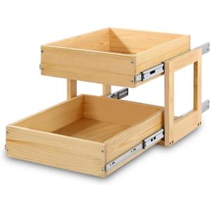 Mulush Pull Out Cabinet Organizer, 17''W21''D16''H Soft Close Slide Out Wood Drawer Shelves Storage for Kitchen, 2-Tier, Finished, Heavy-Duty, Bottom Assembly