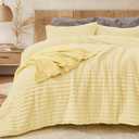 Sasttie Queen Comforter Set 3 Pieces - Super Soft Fleece Comforters Queen Size, 1 Luxury Warm Fuzzy Marshmallow Comforter with 2 Pillow Cases, Faux Fur Down Alternative Bedding Set, Light Yellow