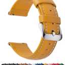 Fullmosa Watch Straps 20mm, Axus Series Leather Strap Replacement Watch Strap with Stainless Steel Metal Clasp for Men Women 14/16/18/20/22/24mm, Yellow 20mm (Yellow+Silver Buckle)