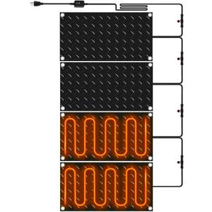 Riakrum 4 Pcs Heated Snow Melting Mats Outdoor, 10 x 15 in Winter Anti-Slip Heated Rubber Mat for Walkways Decks and Sidewalks, Electric Snow and Ice Melting Pads Connection with 9.84 ft Power Cord