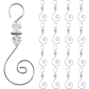 Ornament Hooks, 30 PCS Silver S-Shaped Hangers Hook Swirl Christmas Tree Hanger Metal Hooks with Crystal Beaded