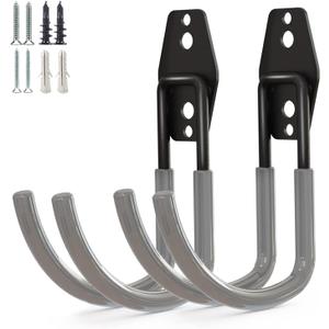 Garage Storage Utility HooksGarage Garden Tool OrganizerSteel Wall Mount Hooks, Large Garden U Hooks 2 Pack (Type-2-Gray)