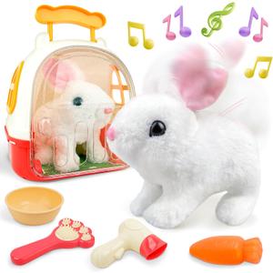 SMILESSKIDDO Jumping Rabbit Toys for Girls - Electronic Hopping Bunny with Wiggle Ears & Nose, Storage Cage and Accessories, Interactive Pet Gifts for Toddlers 1 2 3 4 5 6 Year Old