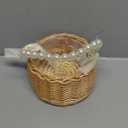 Wicker Rattan Flower Girl Basket with Bows, Pearl Handle Wedding Flower Girl Basket and Home Decorations