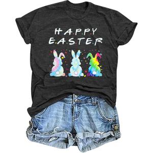 Happy Easter Shirts for Women: Easter Bunny Shirt Colorful Rabbit Easter Graphic T Shirt Letter Print Short Sleeve Tops