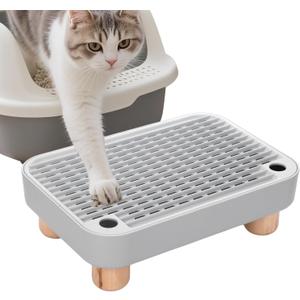 Litter Box Step, Cat Litter Box Ramp with Removable Wooden Legs, Anti-Tracking Cat Litter and Easy to Clean Box Mat, Ideal for Small and Elderly Cats (grey)