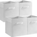 StorageWorks White Storage Cubes, 11-inch Leather Bins with Handle, Cube Organizer Baskets for Shelves and Closet, Collapsible Storage Bins, 4-Pack